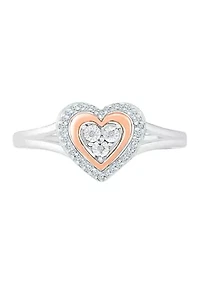1/10 ct. t.w. Diamond 10K Rose Gold and Sterling Silver Heart Ring