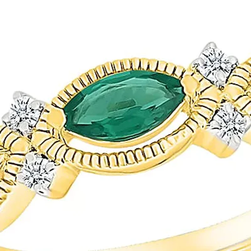 Lab Created 0.10CT.TW and Emerald Fashion Ring