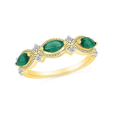 Lab Created 0.10CT.TW and Emerald Fashion Ring