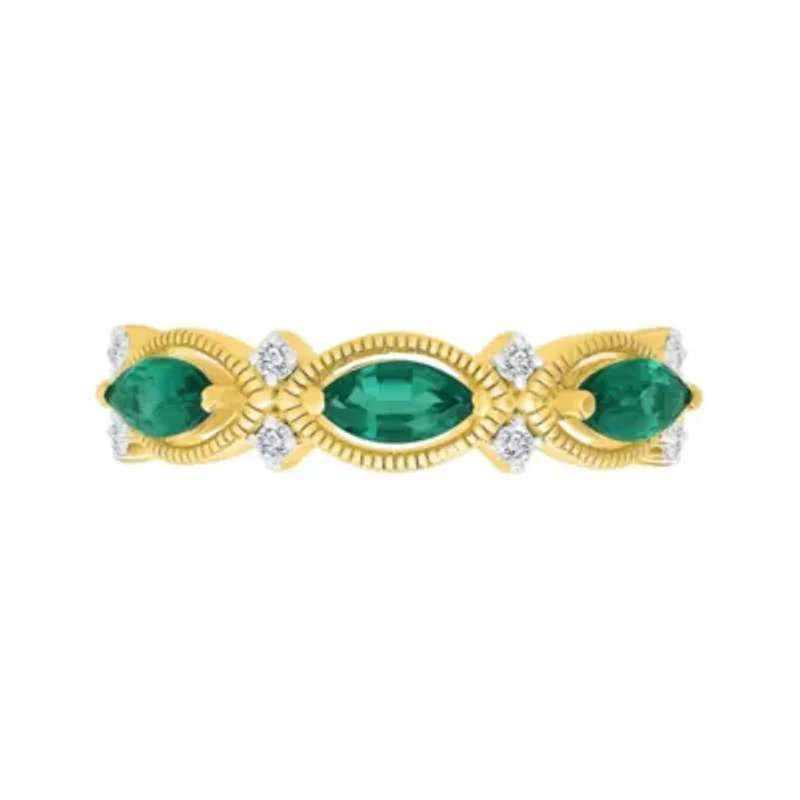 Lab Created 0.10CT.TW and Emerald Fashion Ring