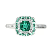 Lab Created Emerald and White Sapphire Fashion Ring