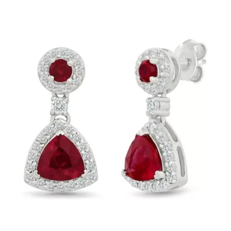 Lab Created Created Ruby and Created White Sapphire Fashion Earring