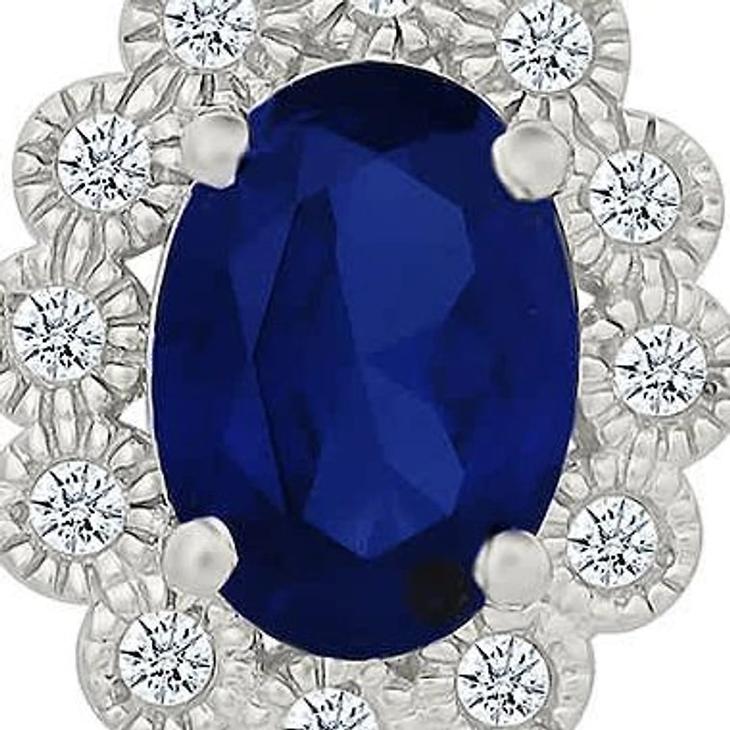 Lab Created Created Blue Sapphire and Created White Sapphire Oval Shape Stud Earring