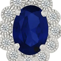 Lab Created Created Blue Sapphire and Created White Sapphire Oval Shape Stud Earring
