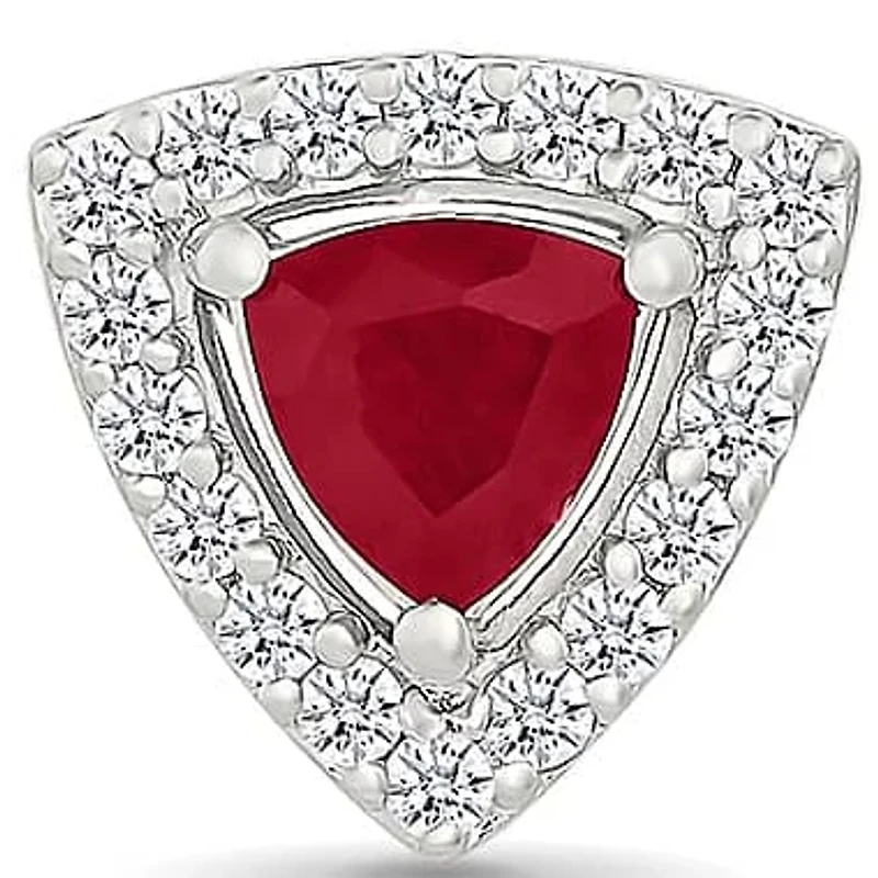 Lab Created Created Ruby and Created White Sapphire Trillion Shape Stud Earring