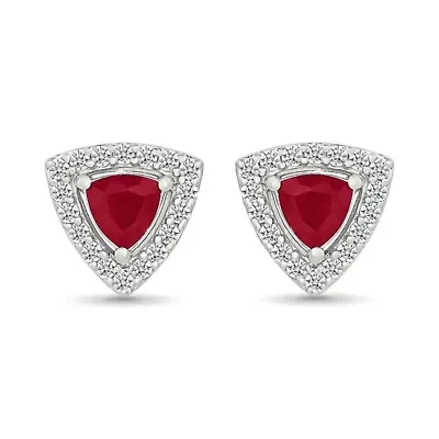 Lab Created Created Ruby and Created White Sapphire Trillion Shape Stud Earring
