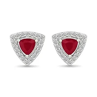 Lab Created Created Ruby and Created White Sapphire Trillion Shape Stud Earring