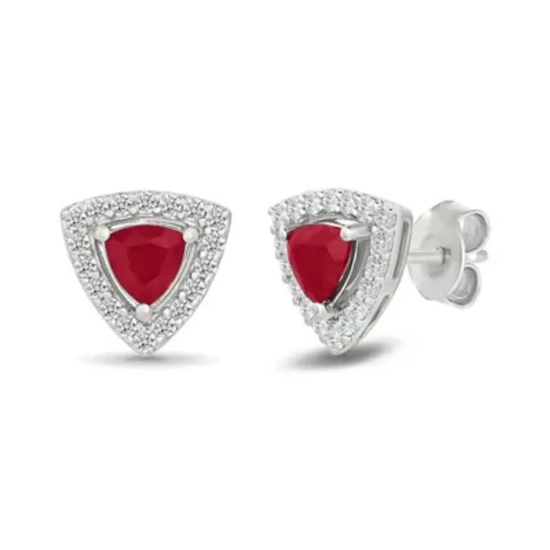 Lab Created Created Ruby and Created White Sapphire Trillion Shape Stud Earring