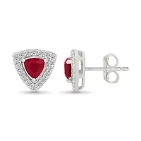 Lab Created Created Ruby and Created White Sapphire Trillion Shape Stud Earring