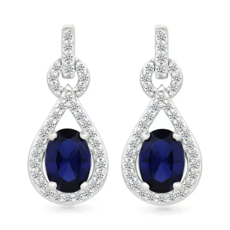 Lab Created Created Blue Sapphire and Created White Sapphire Infinity Earring