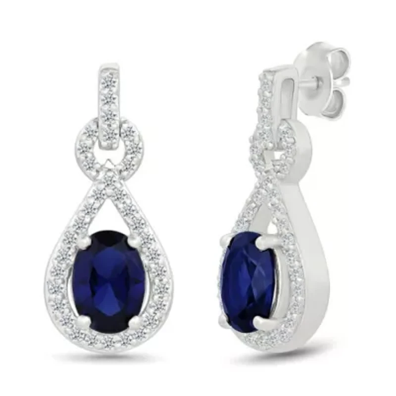 Lab Created Created Blue Sapphire and Created White Sapphire Infinity Earring