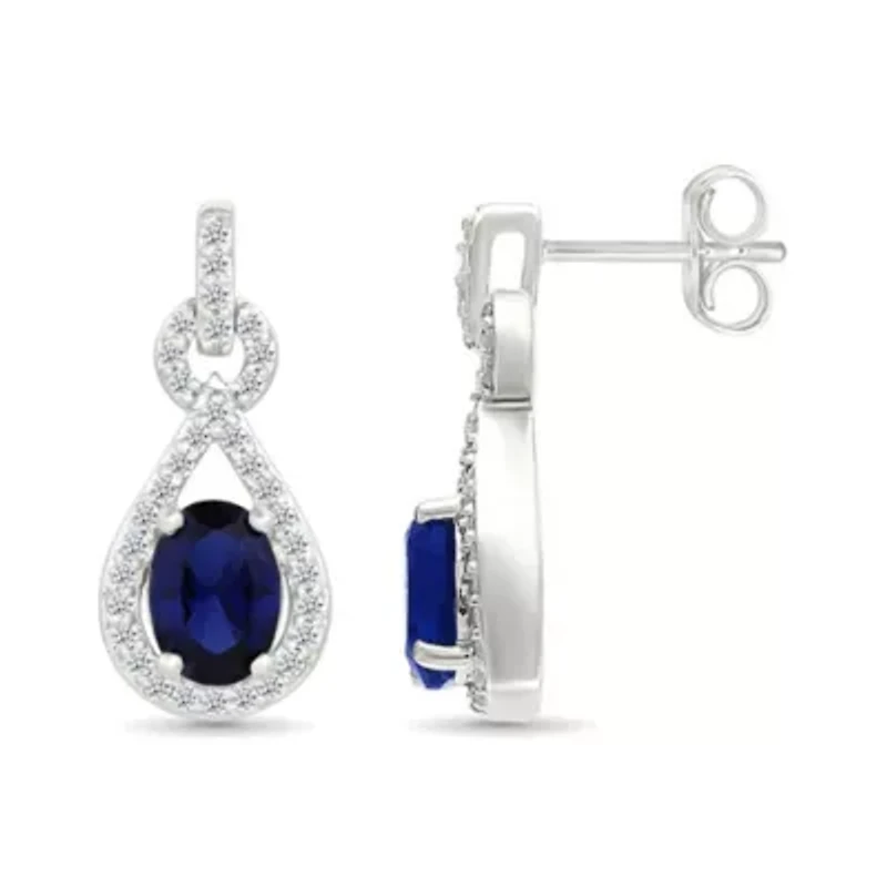Lab Created Created Blue Sapphire and Created White Sapphire Infinity Earring