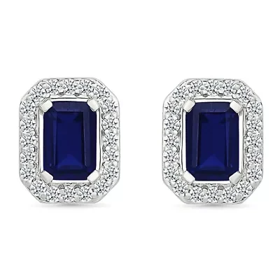 Lab Created Created Blue Sapphire and Created White Sapphire Fashion Stud Earring