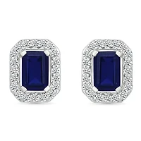 Lab Created Created Blue Sapphire and Created White Sapphire Fashion Stud Earring