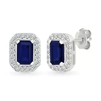 Lab Created Created Blue Sapphire and Created White Sapphire Fashion Stud Earring