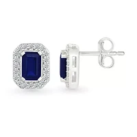 Lab Created Created Blue Sapphire and Created White Sapphire Fashion Stud Earring