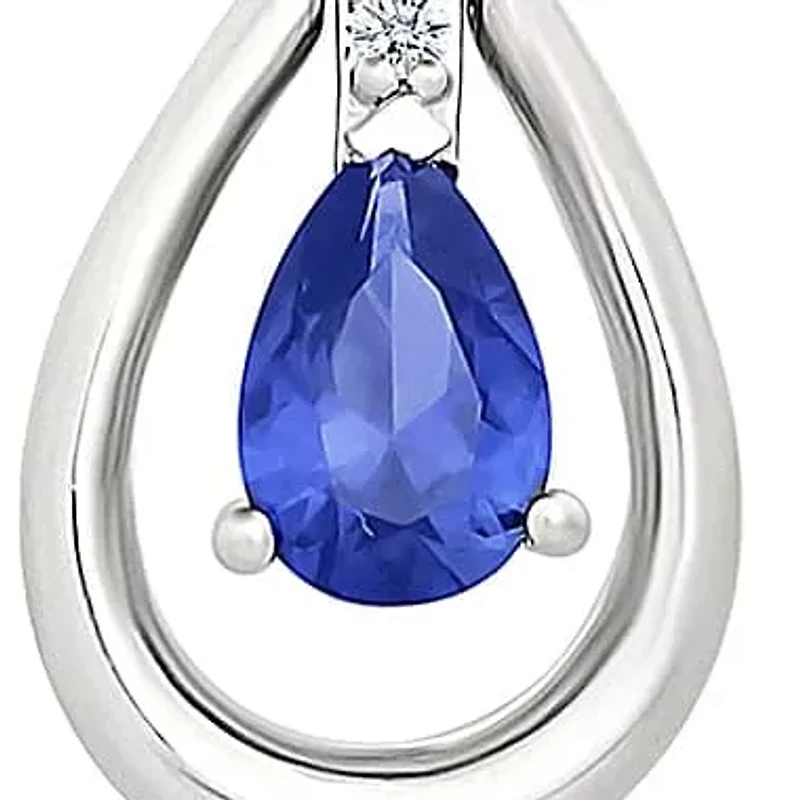 Lab Created Created Blue Sapphire and Created White Sapphire Tear Drop Earring