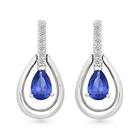 Lab Created Created Blue Sapphire and Created White Sapphire Tear Drop Earring