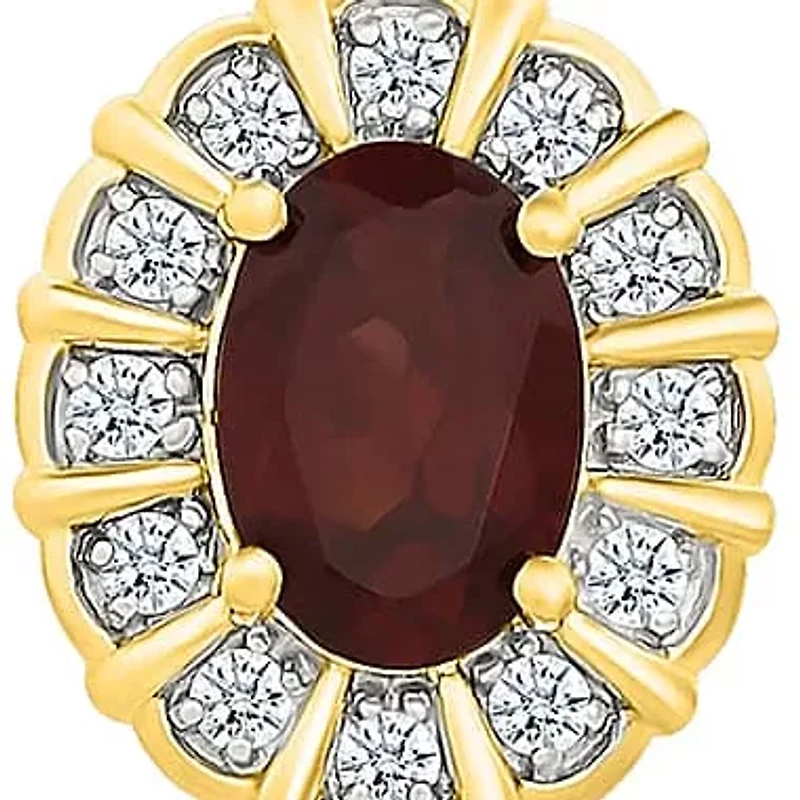 Garnet and Created White Sapphire Oval Shape Stud Earring