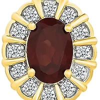 Garnet and Created White Sapphire Oval Shape Stud Earring