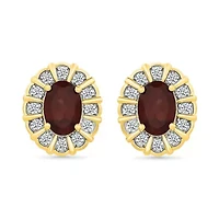 Garnet and Created White Sapphire Oval Shape Stud Earring