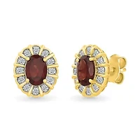 Garnet and Created White Sapphire Oval Shape Stud Earring