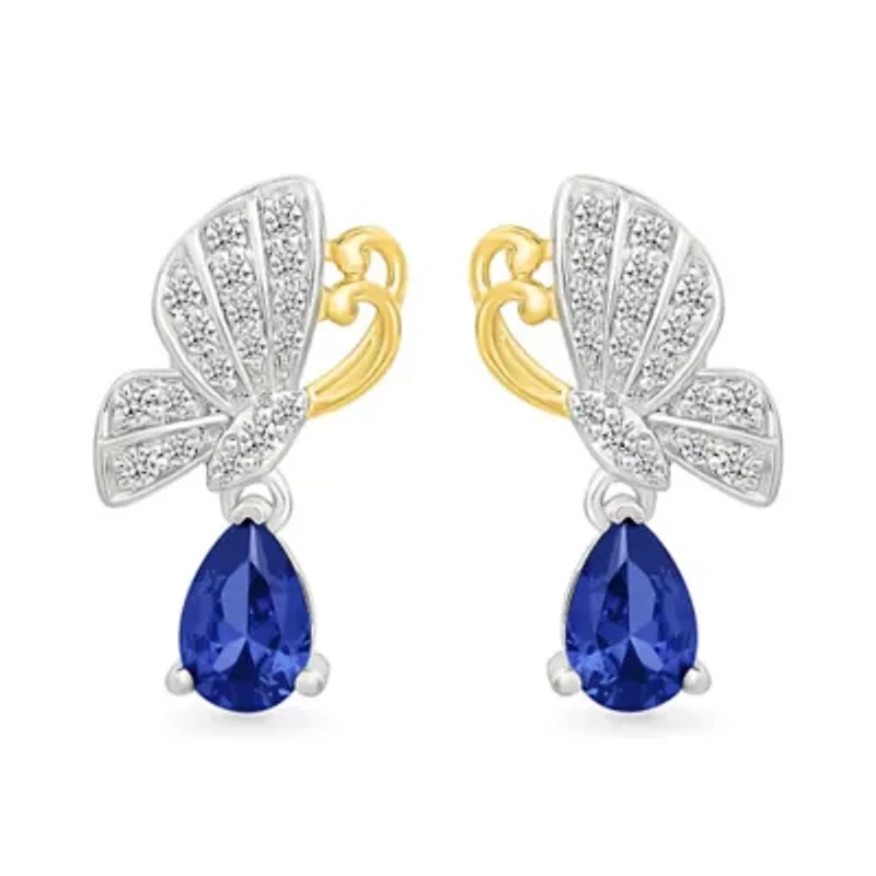 Lab Created Created Blue Sapphire and Created White Sapphire Fashion Earring