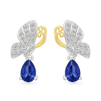 Lab Created Created Blue Sapphire and Created White Sapphire Fashion Earring