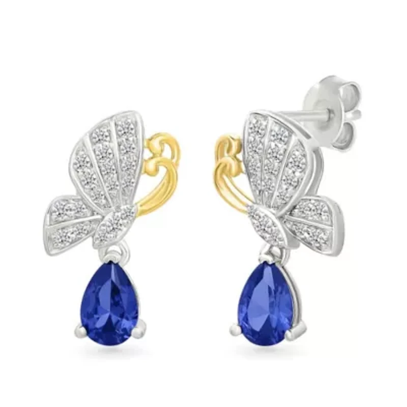 Lab Created Created Blue Sapphire and Created White Sapphire Fashion Earring