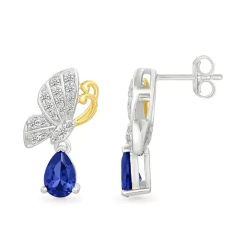 Lab Created Created Blue Sapphire and Created White Sapphire Fashion Earring