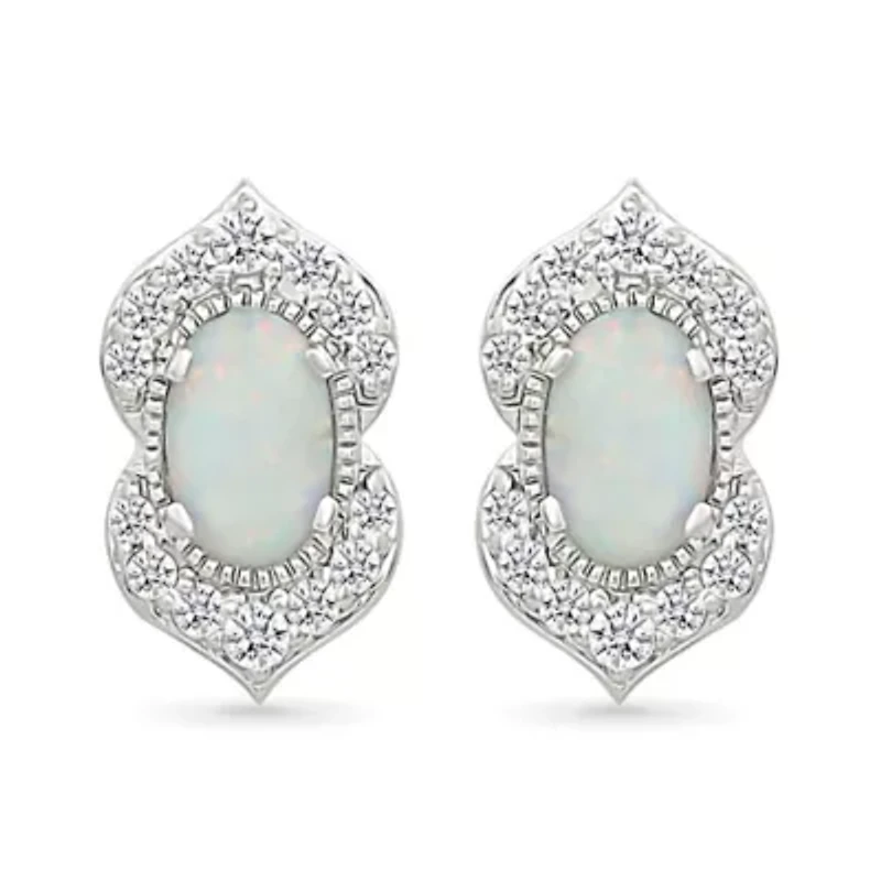 Lab Created Created Opal and Created White Sapphire Fashion Stud Earring