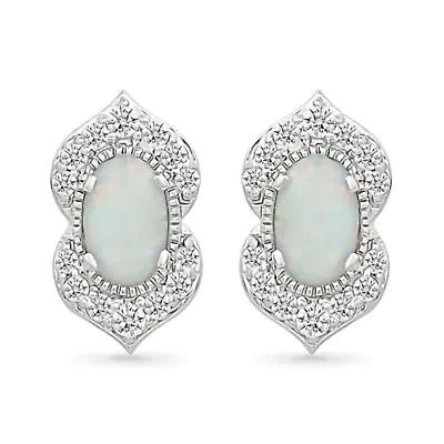 Lab Created Created Opal and Created White Sapphire Fashion Stud Earring