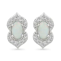Lab Created Created Opal and Created White Sapphire Fashion Stud Earring
