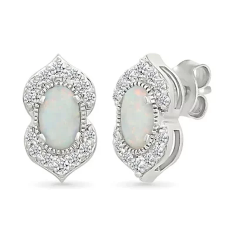 Lab Created Created Opal and Created White Sapphire Fashion Stud Earring