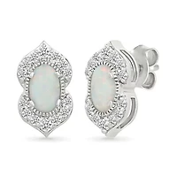 Lab Created Created Opal and Created White Sapphire Fashion Stud Earring