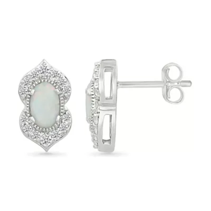Lab Created Created Opal and Created White Sapphire Fashion Stud Earring