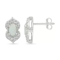 Lab Created Created Opal and Created White Sapphire Fashion Stud Earring