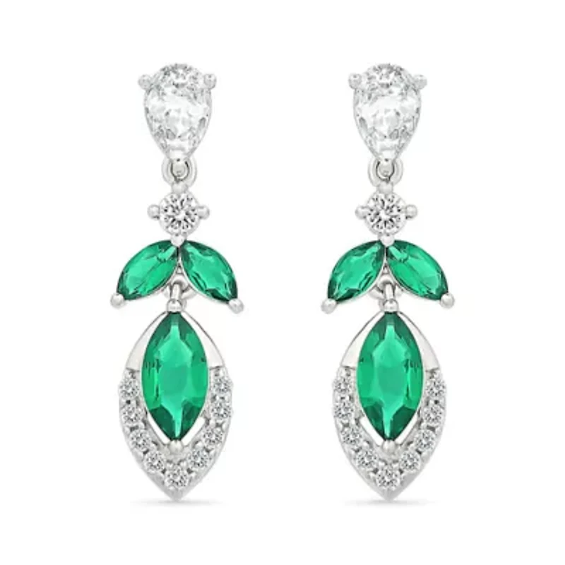 Lab Created Created Emerald and Created White Sapphire Fashion Earring