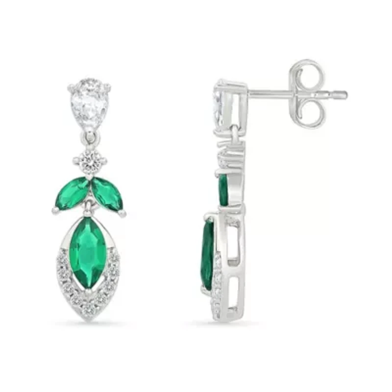 Lab Created Created Emerald and Created White Sapphire Fashion Earring