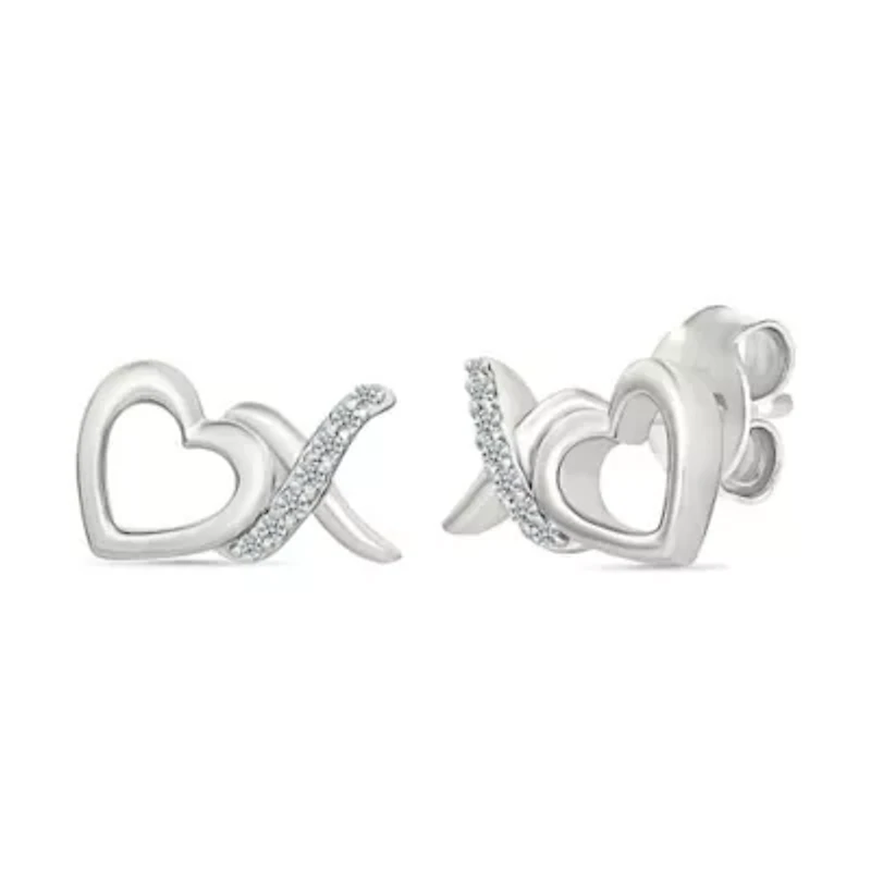 Diamond X Heart Stud Earring