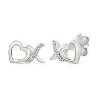 Diamond X Heart Stud Earring