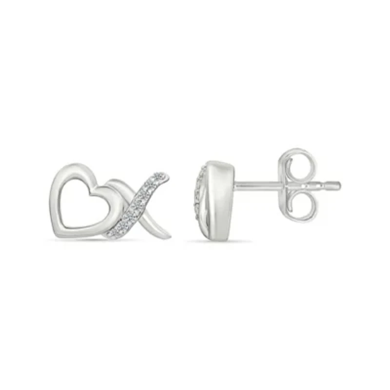 Diamond X Heart Stud Earring