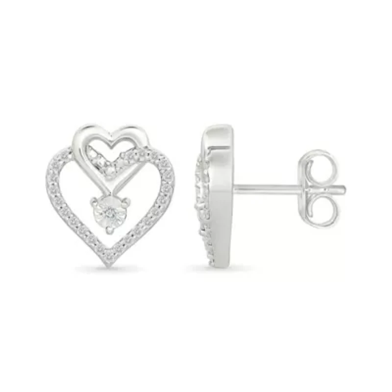 Diamond Entwined Hearts Stud Earring