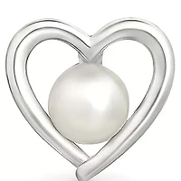 Pearl and Created White Sapphire Heart Stud Earring