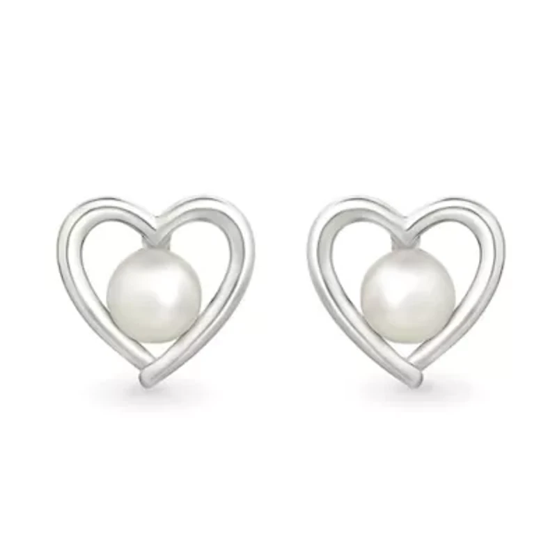 Pearl and Created White Sapphire Heart Stud Earring