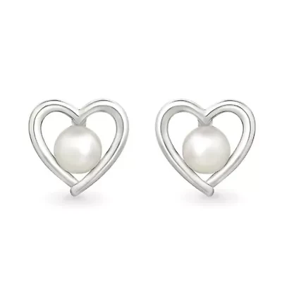 Pearl and Created White Sapphire Heart Stud Earring