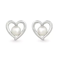 Pearl and Created White Sapphire Heart Stud Earring