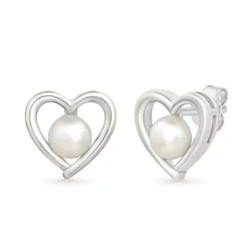 Pearl and Created White Sapphire Heart Stud Earring