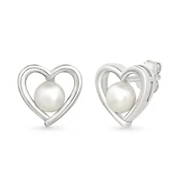 Pearl and Created White Sapphire Heart Stud Earring