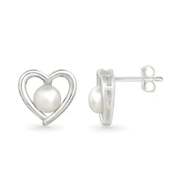 Pearl and Created White Sapphire Heart Stud Earring